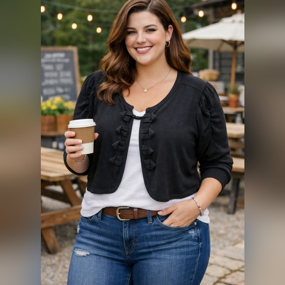 Delirious Black Heart-Accent Gathered Sweater Plus Size 3 XL